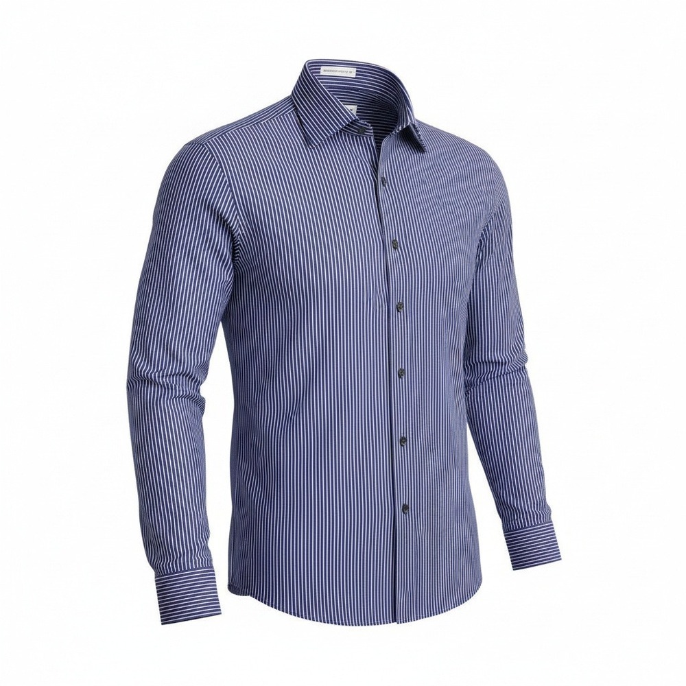 Pronto Uomo Mens XL Navy Blue White Striped Non-Iron Modern Fit Cotton Shirt